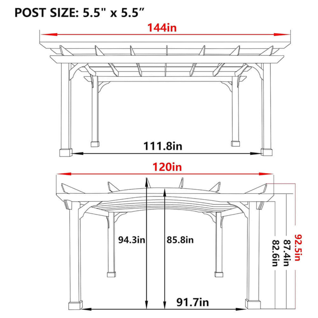 Alora 12x14 FT Cedar Wood Gazebo Pergola with Arched Roof – All-Season Outdoor Patio Shelter