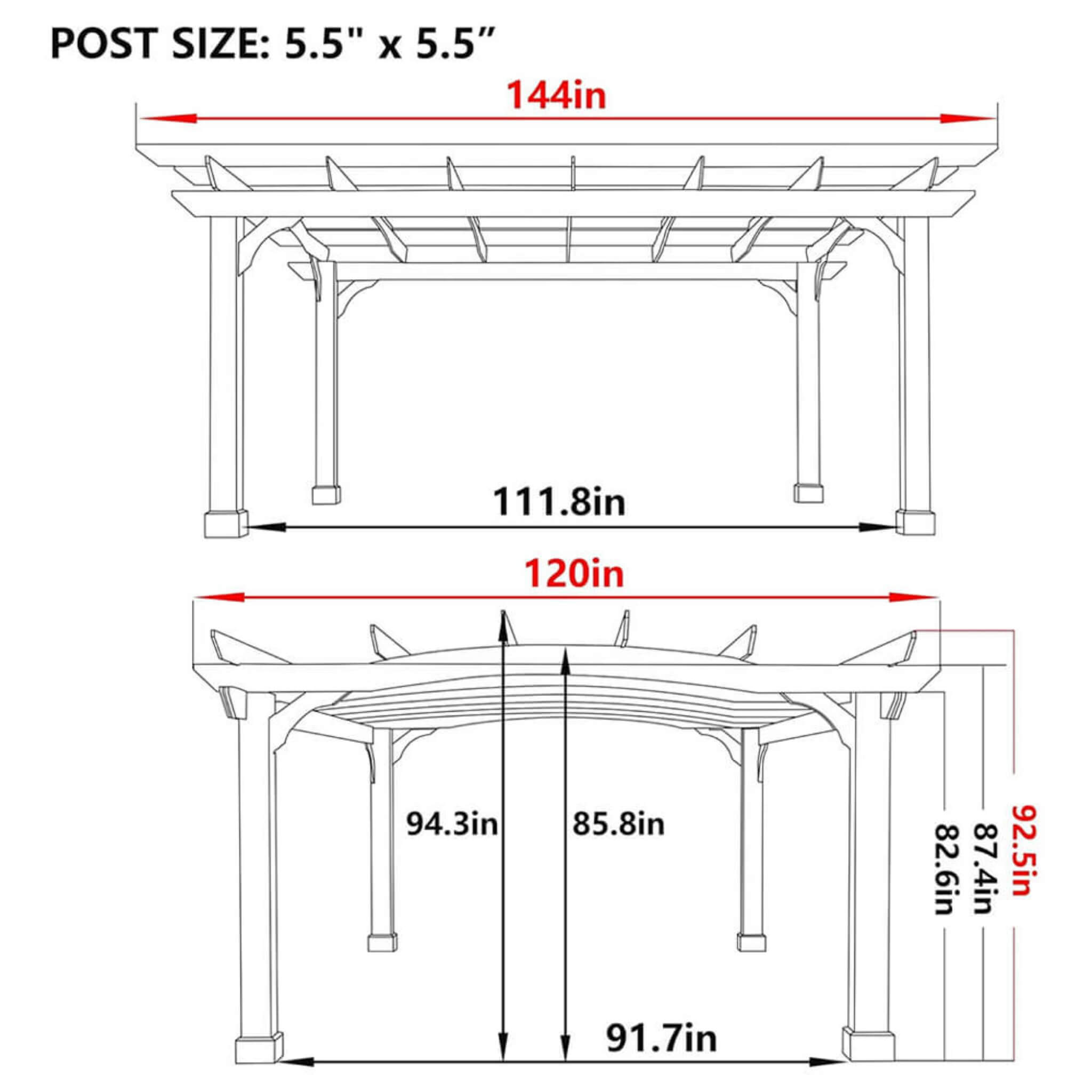 Alora 12x14 FT Cedar Wood Gazebo Pergola with Arched Roof – All-Season Outdoor Patio Shelter