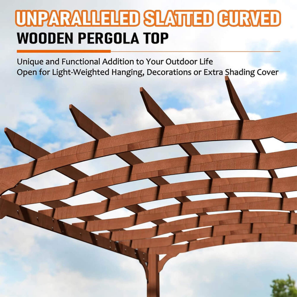 Alora 12x14 FT Cedar Wood Gazebo Pergola with Arched Roof – All-Season Outdoor Patio Shelter