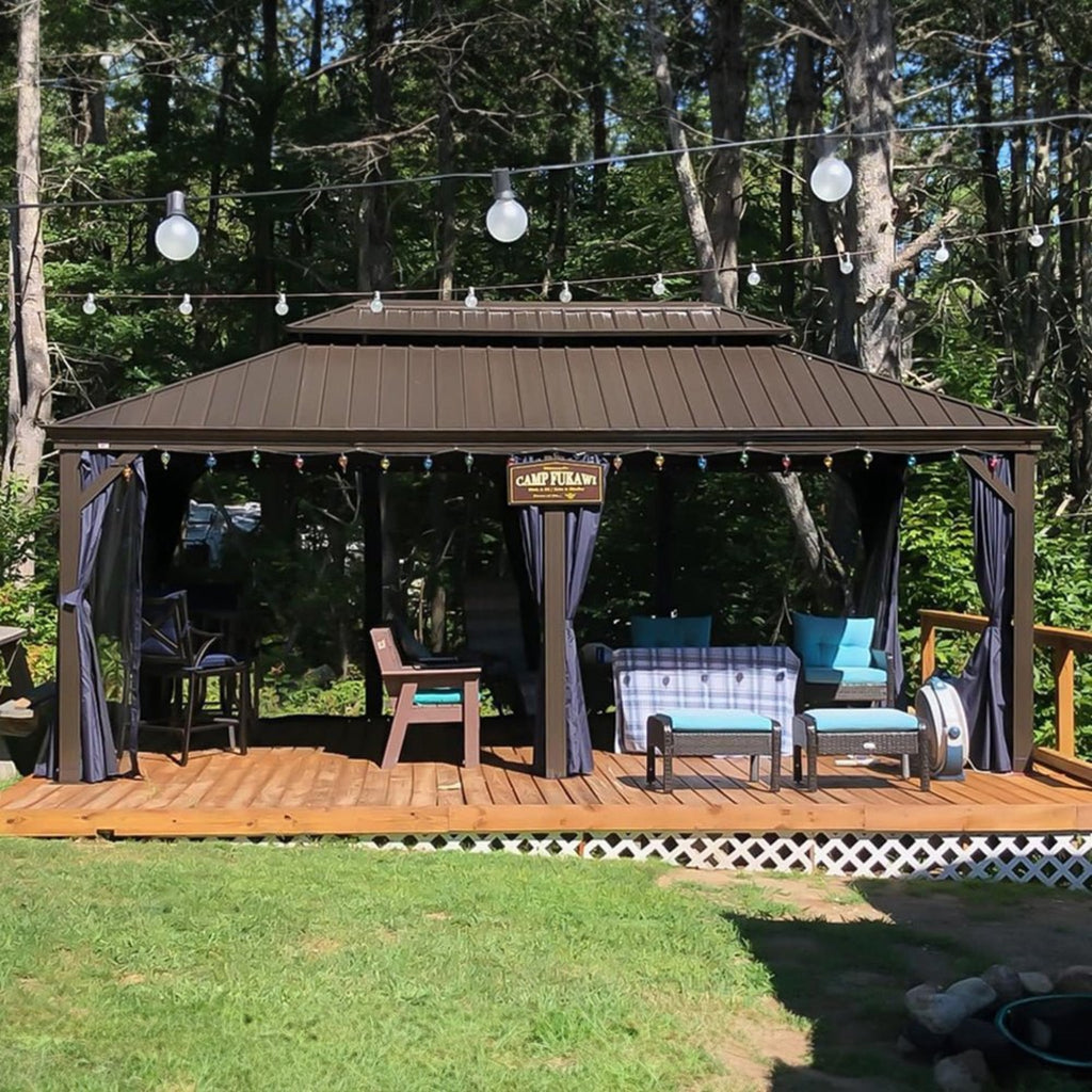 12x20 FT Heavy-Duty Gazebo – Hardtop Outdoor Shelter with Curtains & Netting