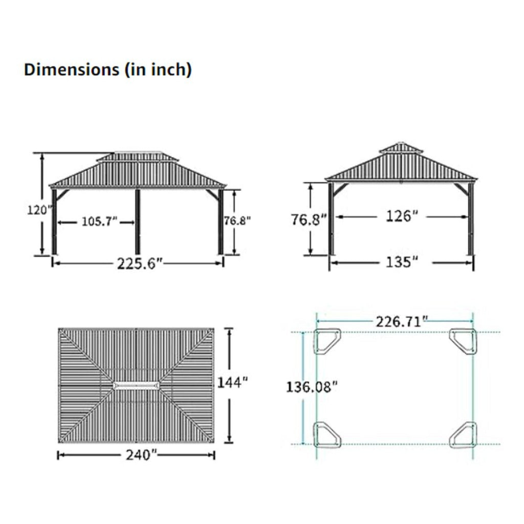 12x20 FT Heavy-Duty Gazebo – Hardtop Outdoor Shelter with Curtains & Netting