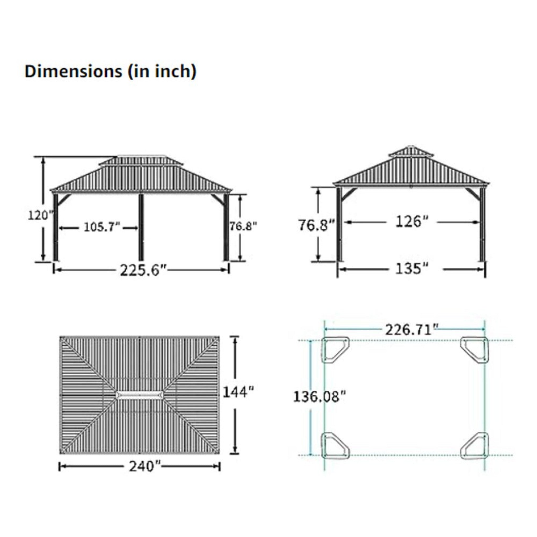 12x20 FT Heavy-Duty Gazebo – Hardtop Outdoor Shelter with Curtains & Netting