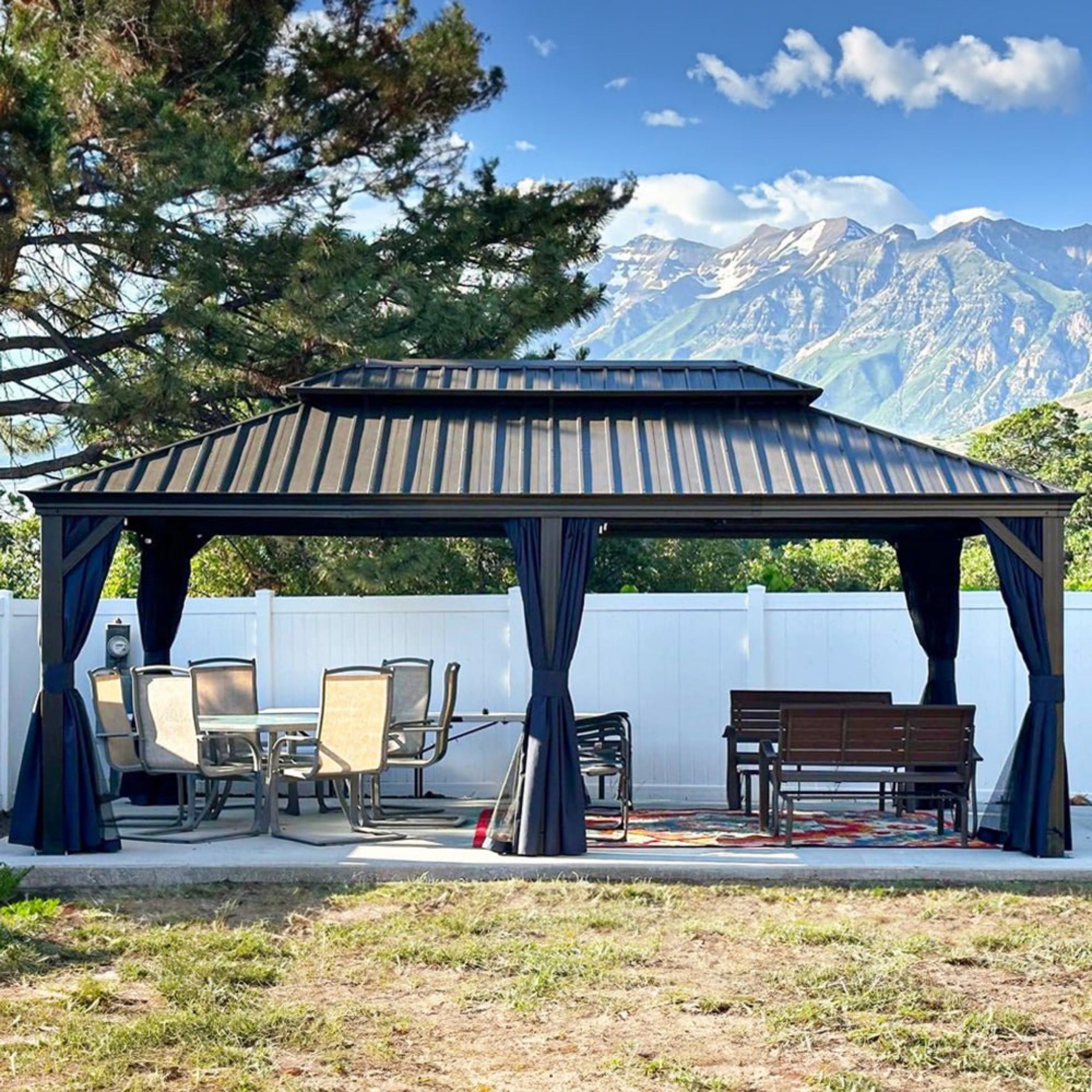12x20 FT Heavy-Duty Gazebo – Hardtop Outdoor Shelter with Curtains & Netting