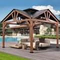 Alora 12x12 FT Premium Hardtop Gazebo – Cedar Wood Outdoor Patio Shelter with Steel Roof
