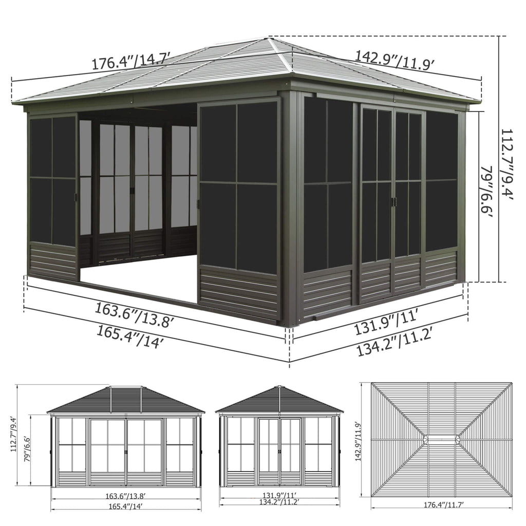 12x14 FT Premium All-Weather Sunroom – Aluminum Outdoor Enclosure with Lockable Doors