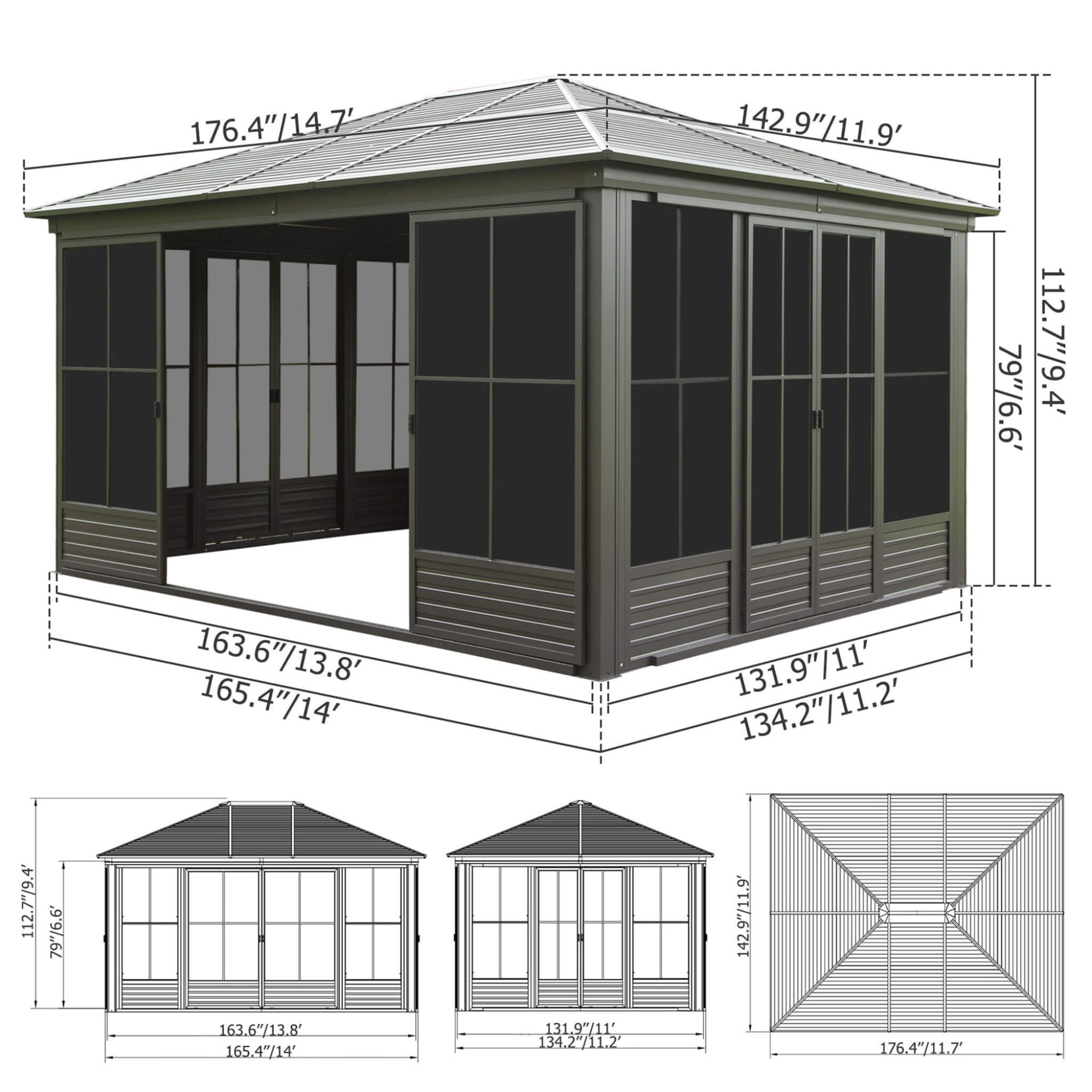 12x14 FT Premium All-Weather Sunroom – Aluminum Outdoor Enclosure with Lockable Doors