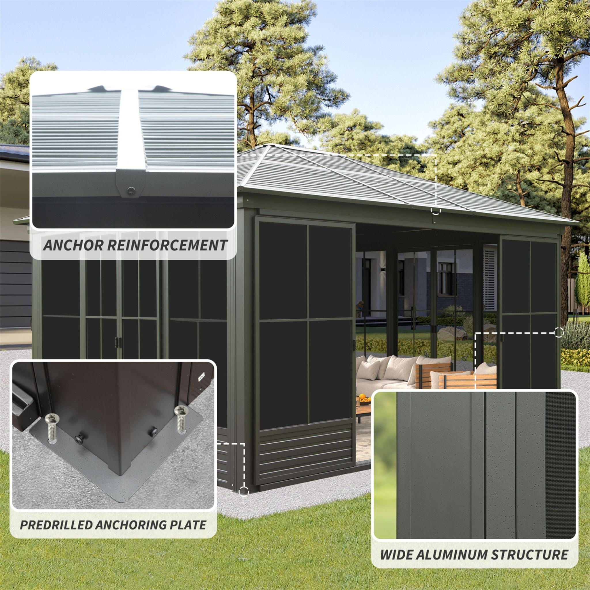 12x14 FT Premium All-Weather Sunroom – Aluminum Outdoor Enclosure with Lockable Doors
