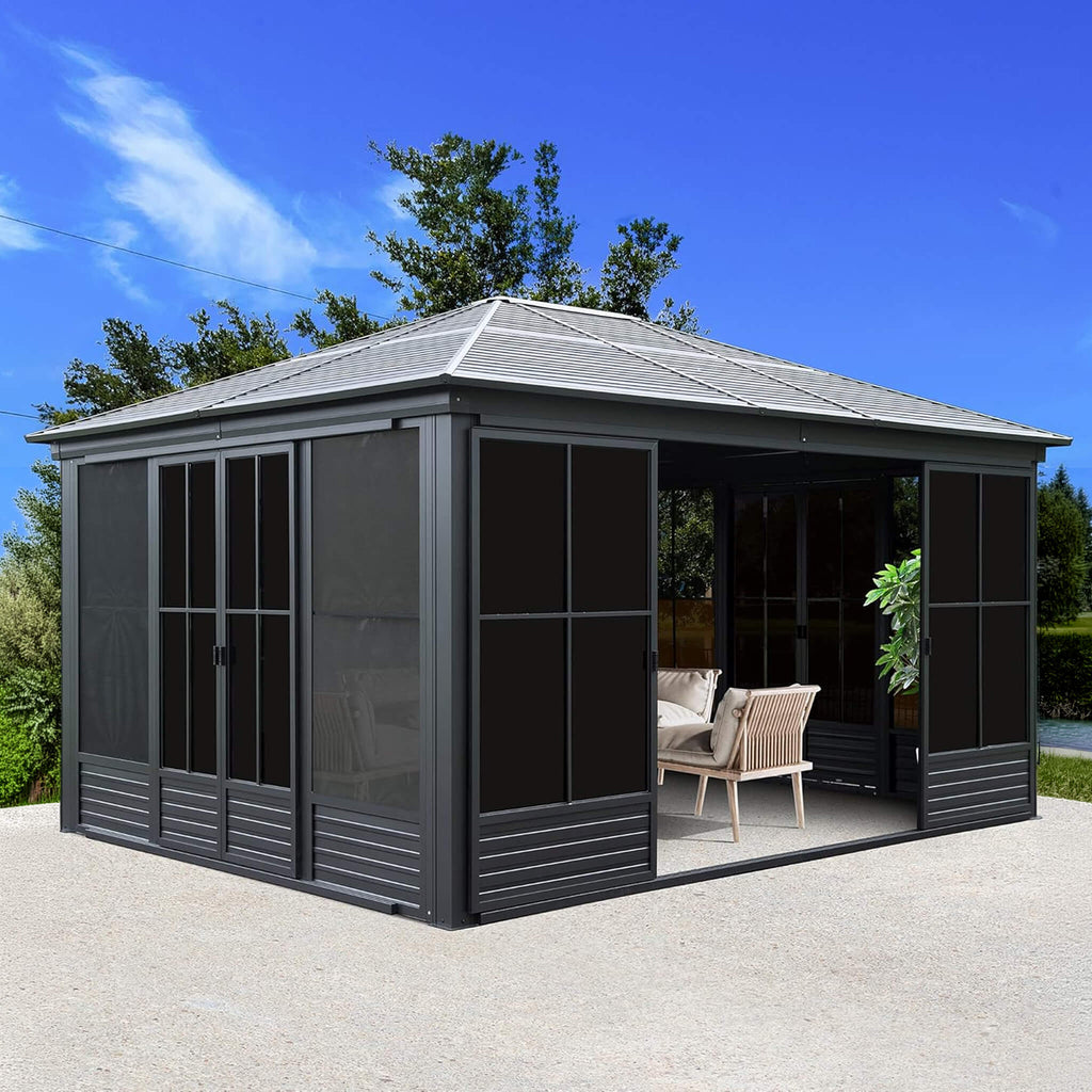 12x14 FT Premium All-Weather Sunroom – Aluminum Outdoor Enclosure with Lockable Doors