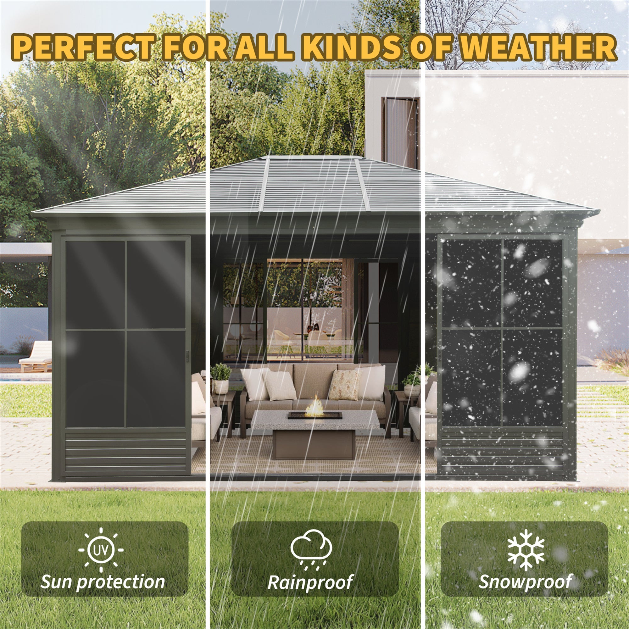 12x14 FT Premium All-Weather Sunroom – Aluminum Outdoor Enclosure with Lockable Doors