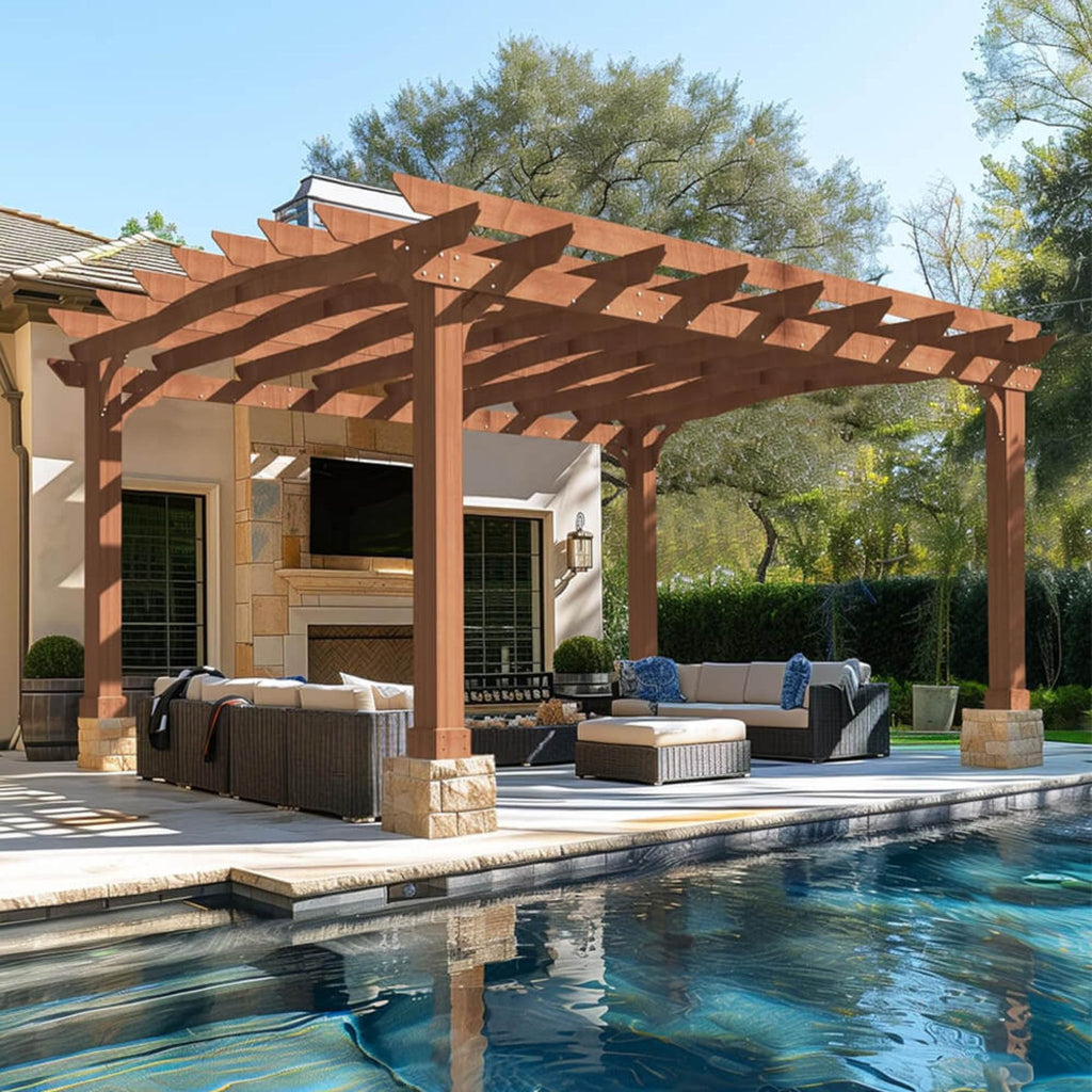Alora 12x14 FT Cedar Wood Gazebo Pergola with Arched Roof – All-Season Outdoor Patio Shelter