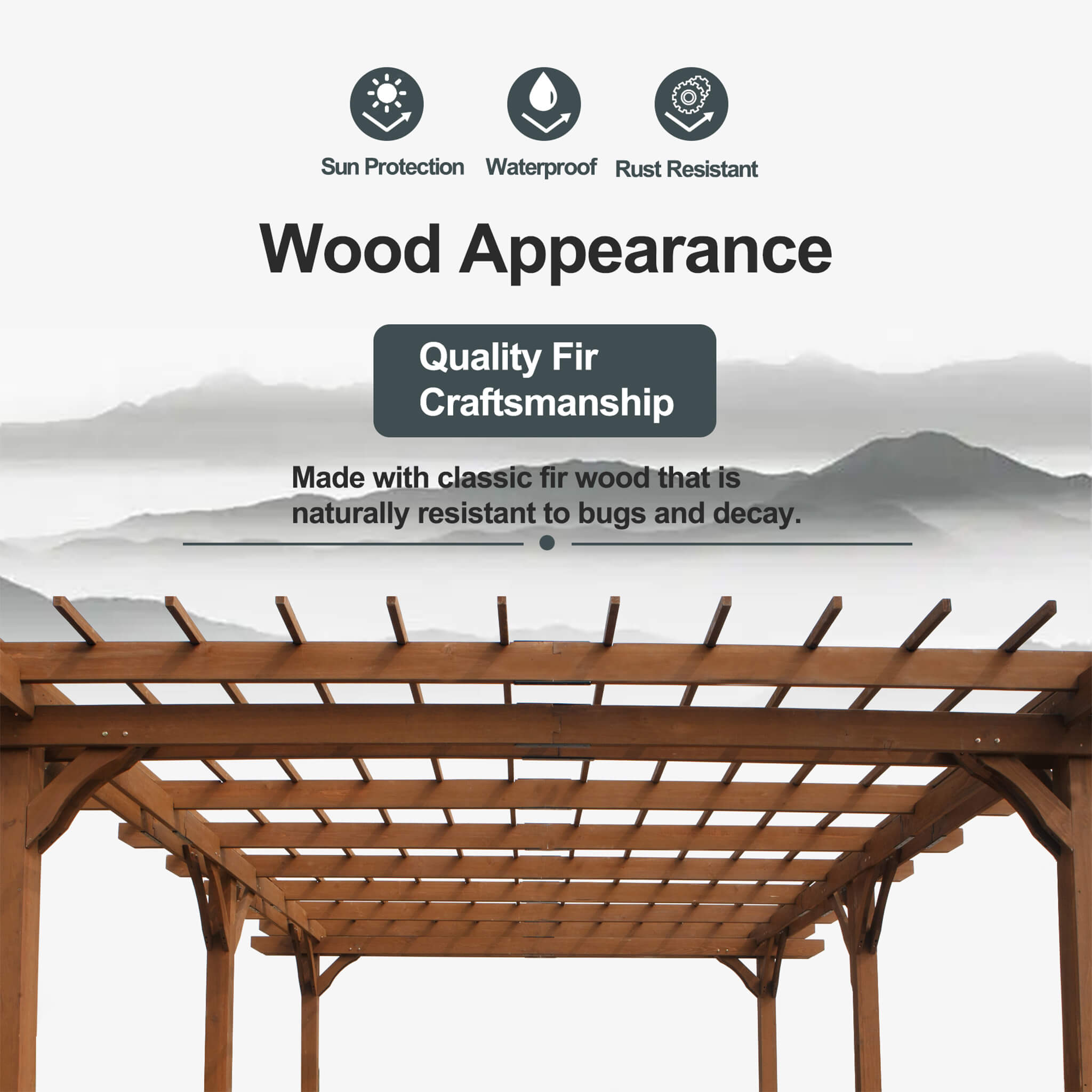 Alora 12x16 FT Outdoor Wooden Pergola Gazebo – Waterproof Grape Arbor for Garden & Patio