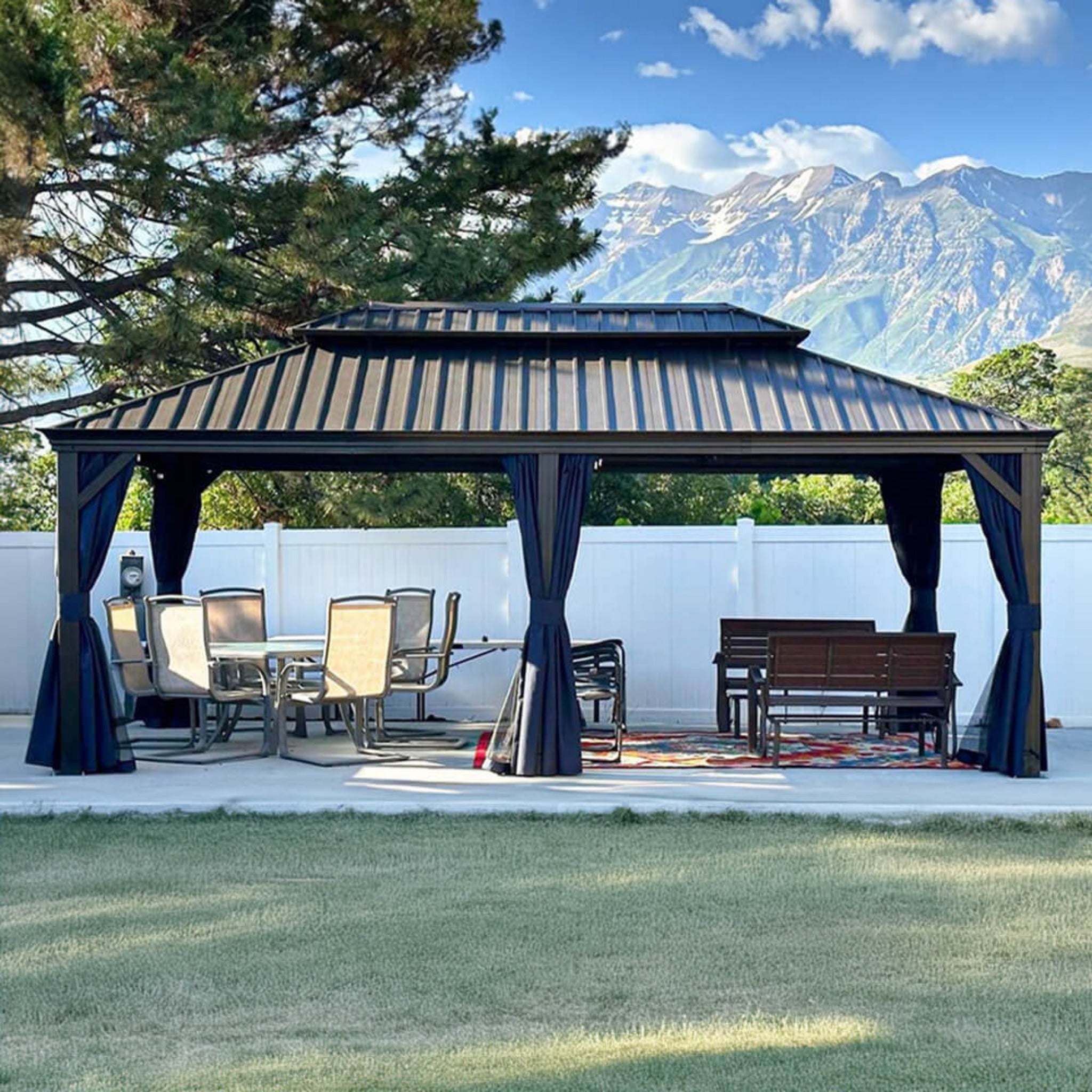 12x20 FT Heavy-Duty Gazebo – Hardtop Outdoor Shelter with Curtains & Netting