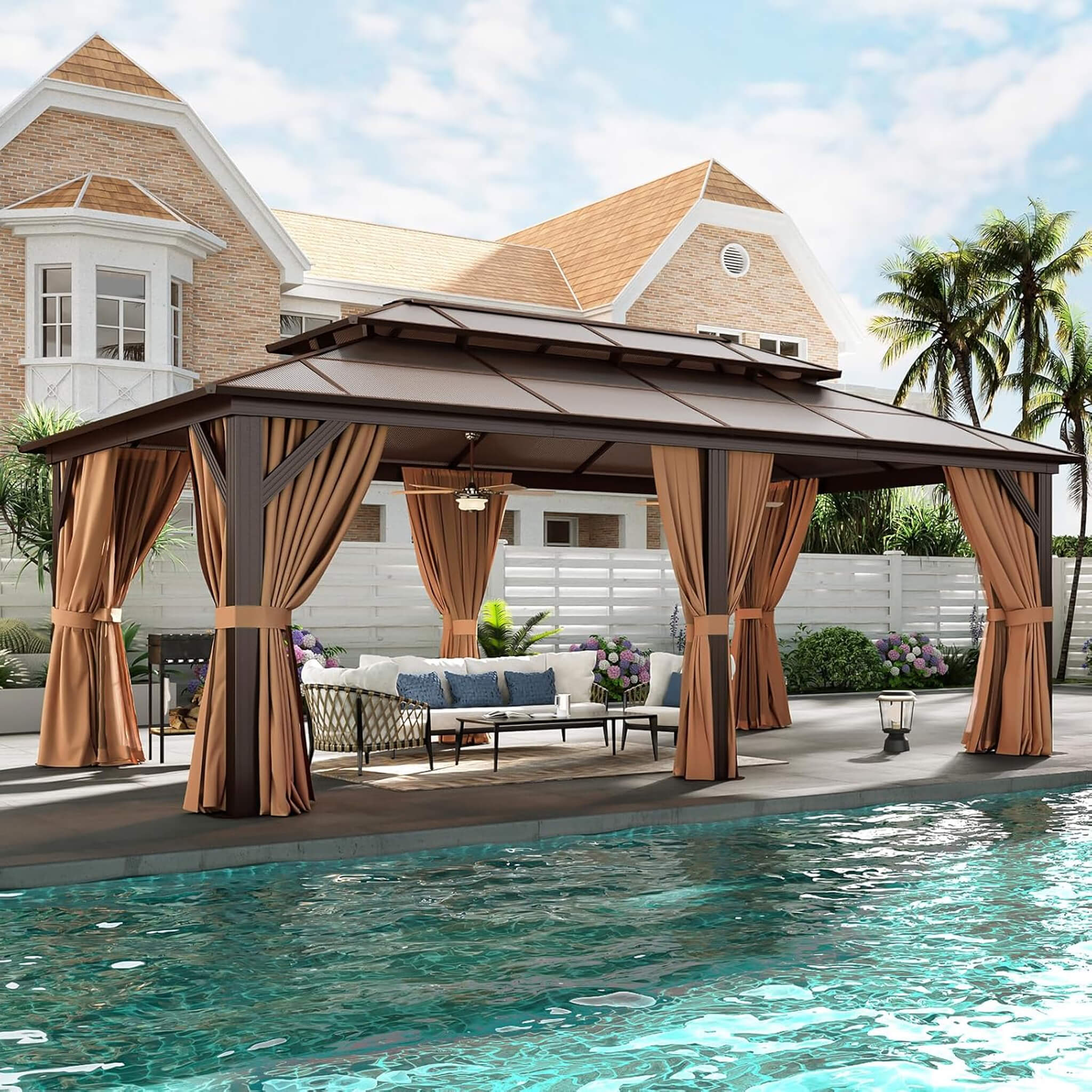 12x20 FT Premium Hardtop Gazebo – Outdoor Aluminum Shelter with Curtains & Netting