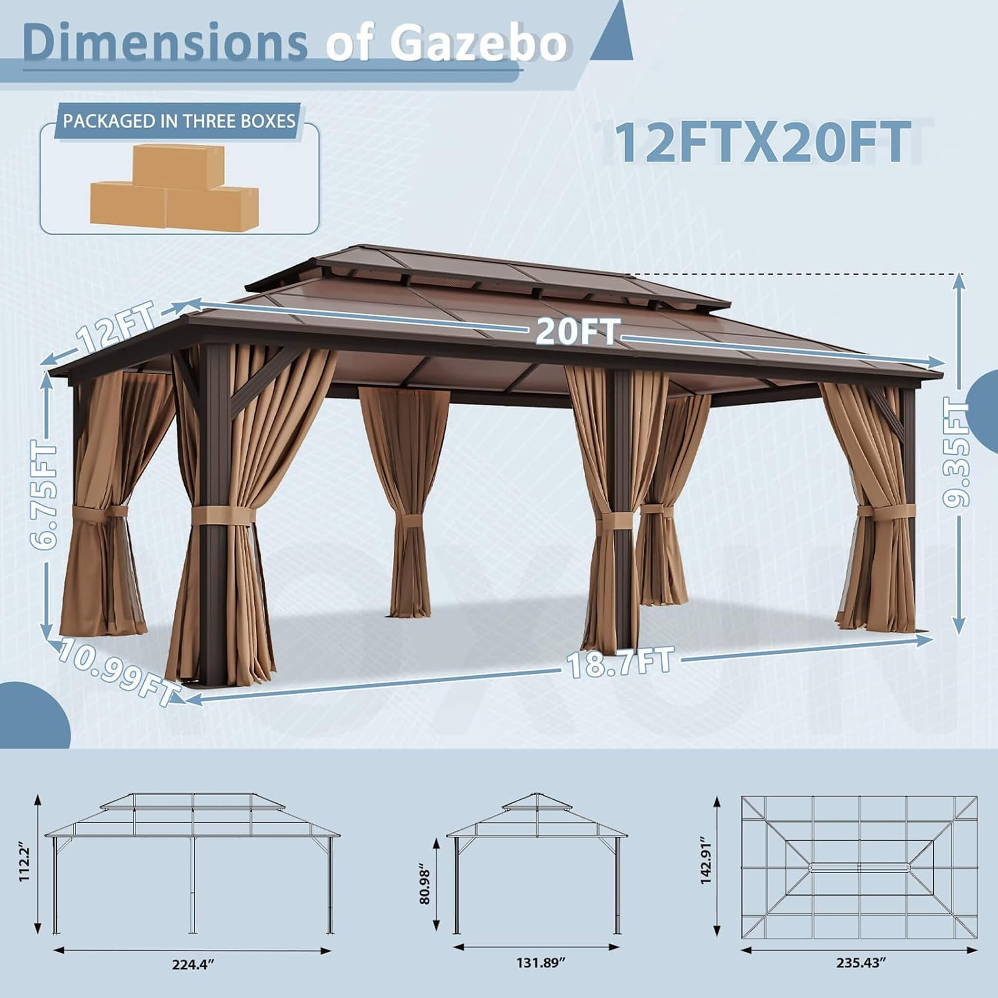 12x20 FT Premium Hardtop Gazebo – Outdoor Aluminum Shelter with Curtains & Netting