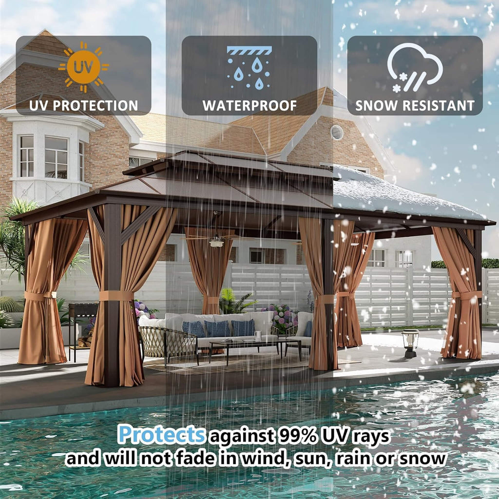 12x20 FT Premium Hardtop Gazebo – Outdoor Aluminum Shelter with Curtains & Netting