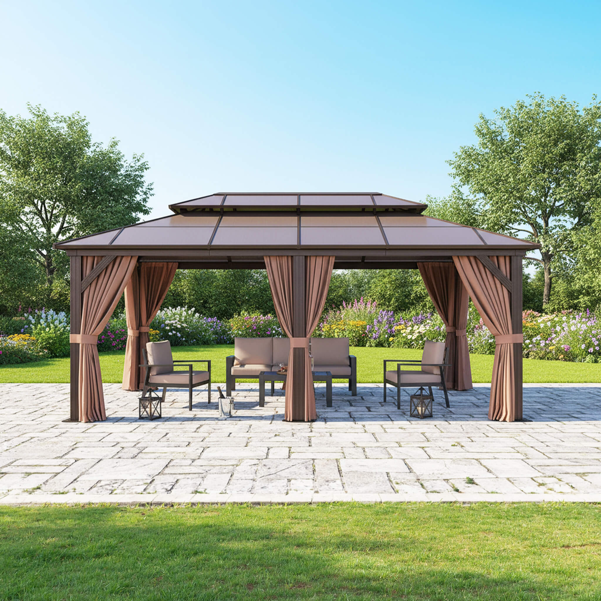 12x20 FT Premium Hardtop Gazebo – Outdoor Aluminum Shelter with Curtains & Netting