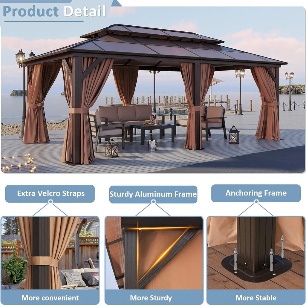 12x20 FT Premium Hardtop Gazebo – Outdoor Aluminum Shelter with Curtains & Netting