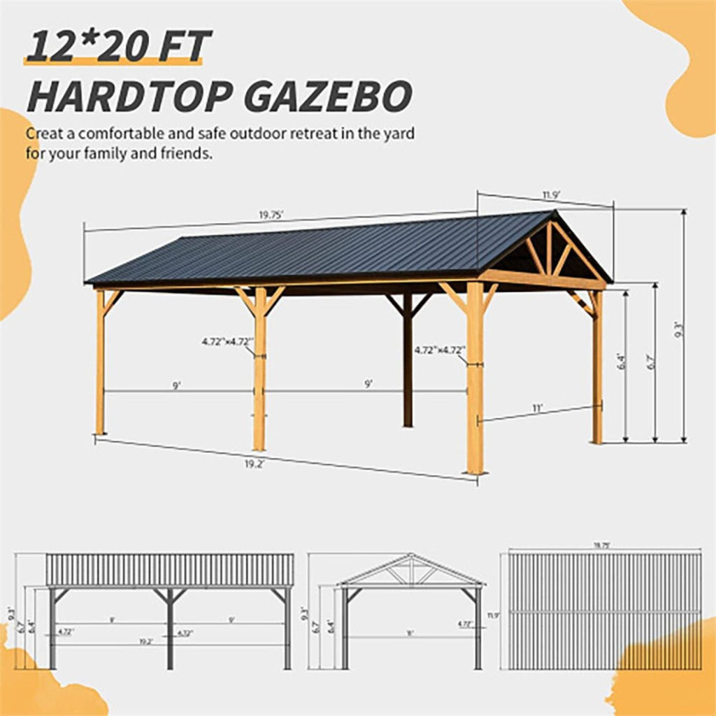 12x20 FT Heavy-Duty Hardtop Gazebo – Double Roof Steel Pergola for Patio & Backyard