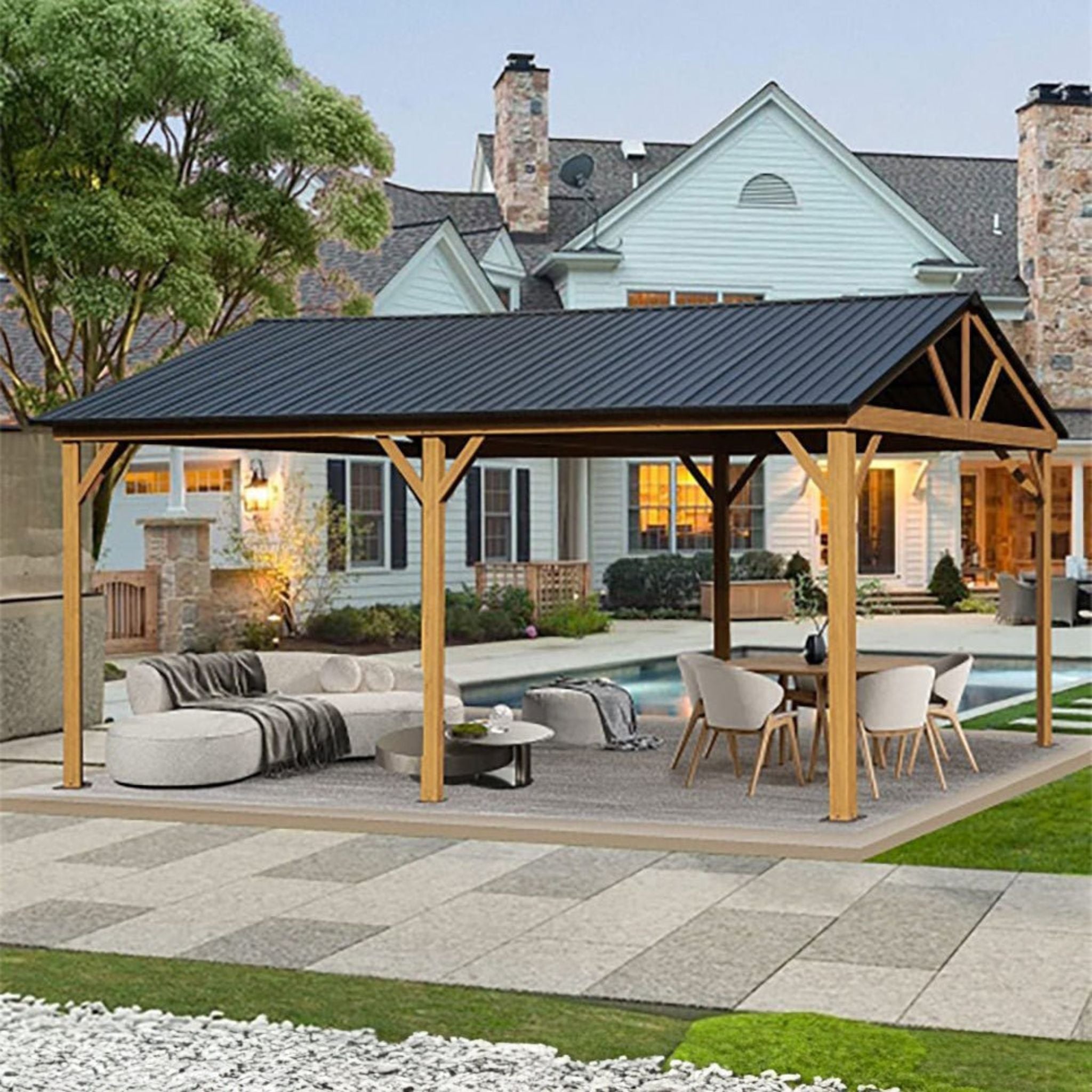 12x20 FT Heavy-Duty Hardtop Gazebo – Double Roof Steel Pergola for Patio & Backyard
