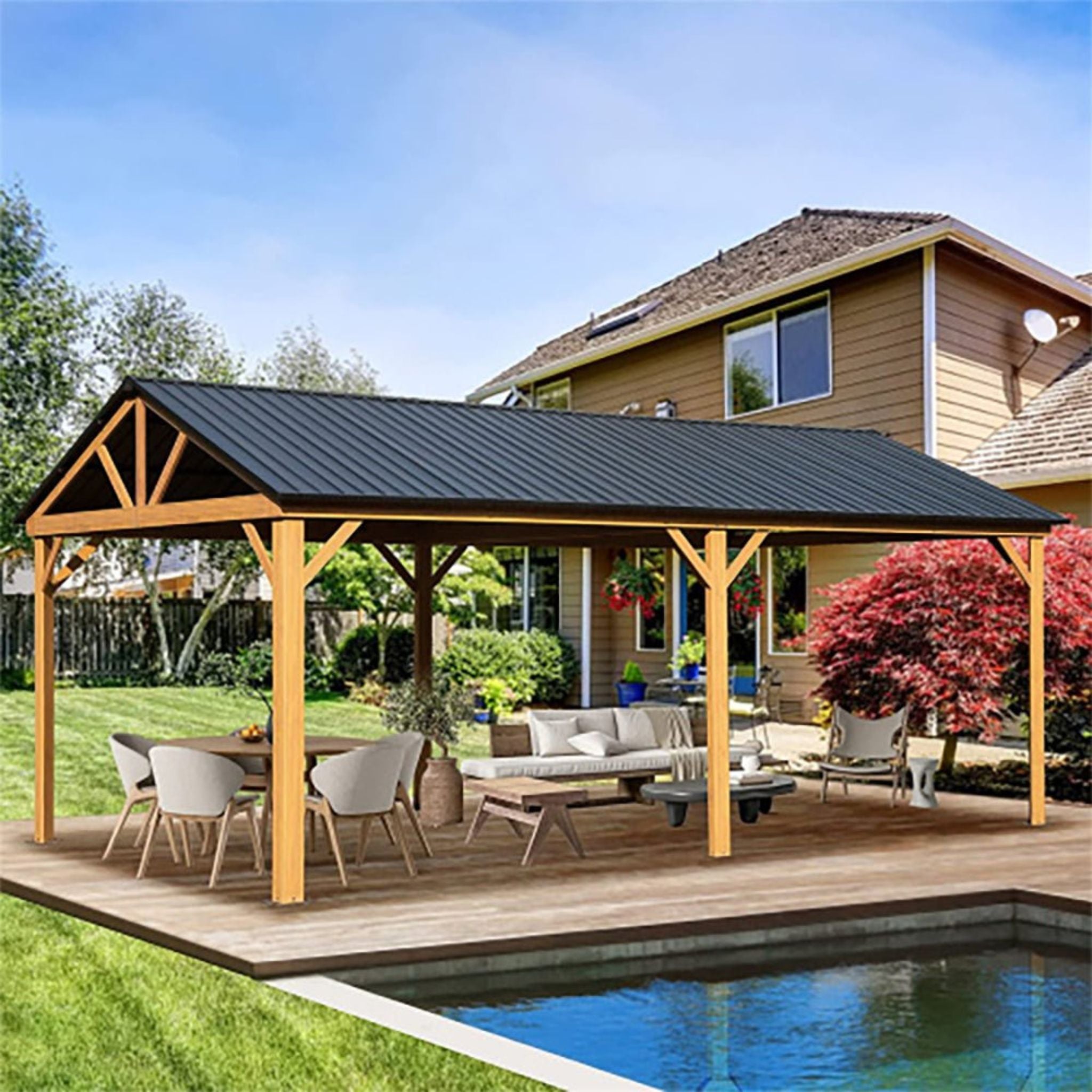 12x20 FT Heavy-Duty Hardtop Gazebo – Double Roof Steel Pergola for Patio & Backyard