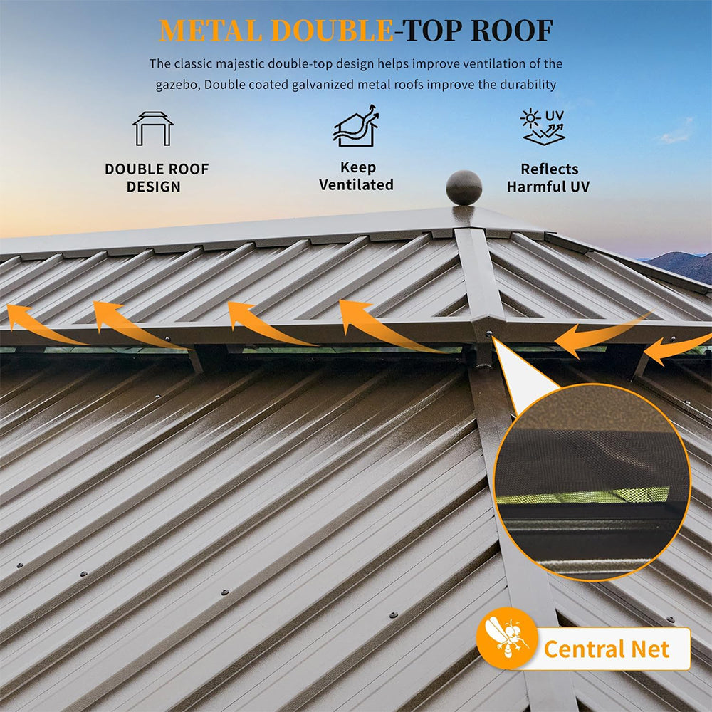 14x24 FT Heavy-Duty Gazebo – Double Roof Hardtop with Aluminum Frame, Curtains & Netting