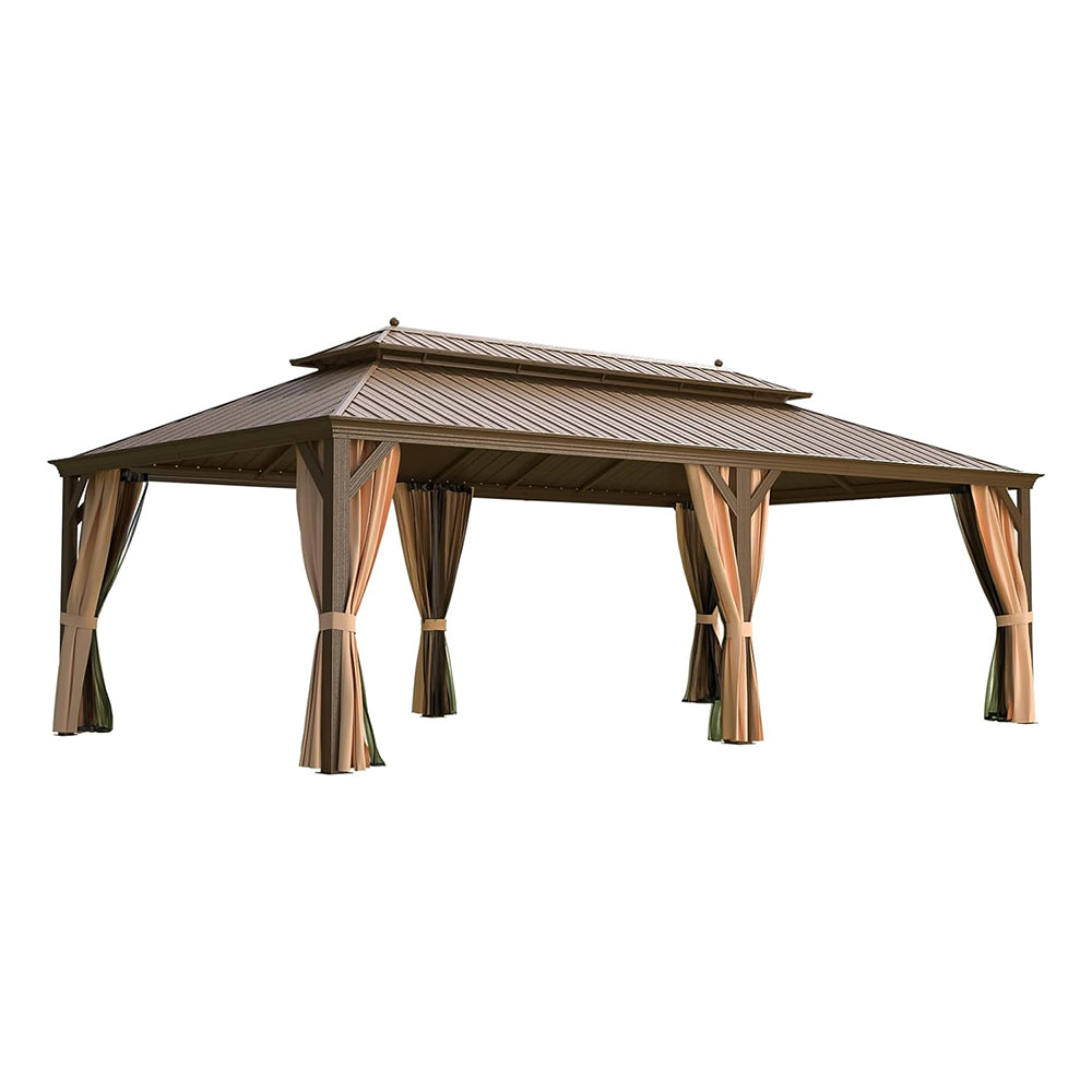 14x24 FT Heavy-Duty Gazebo – Double Roof Hardtop with Aluminum Frame, Curtains & Netting