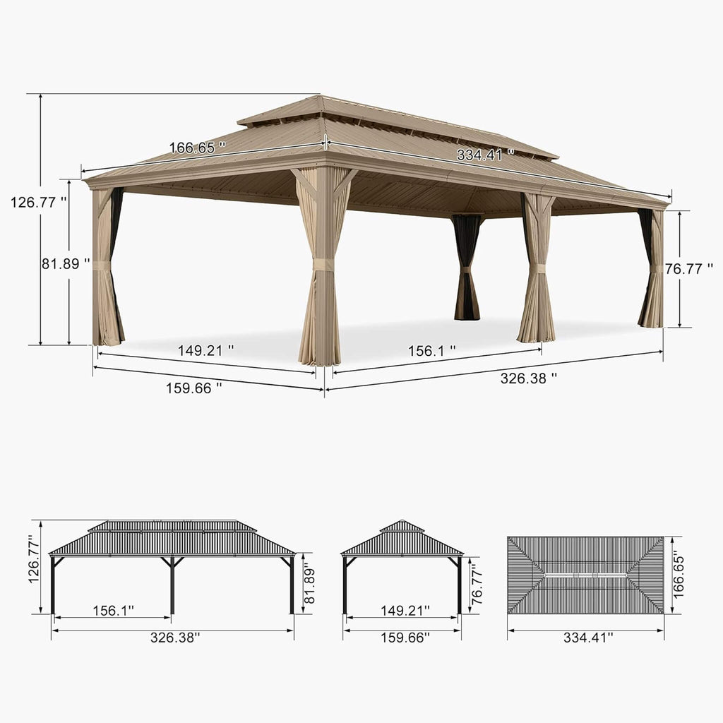 14x28 FT Extra Large Hardtop Gazebo – Heavy-Duty Aluminum Frame with Galvanized Steel Double Roof Outdoor Shelter
