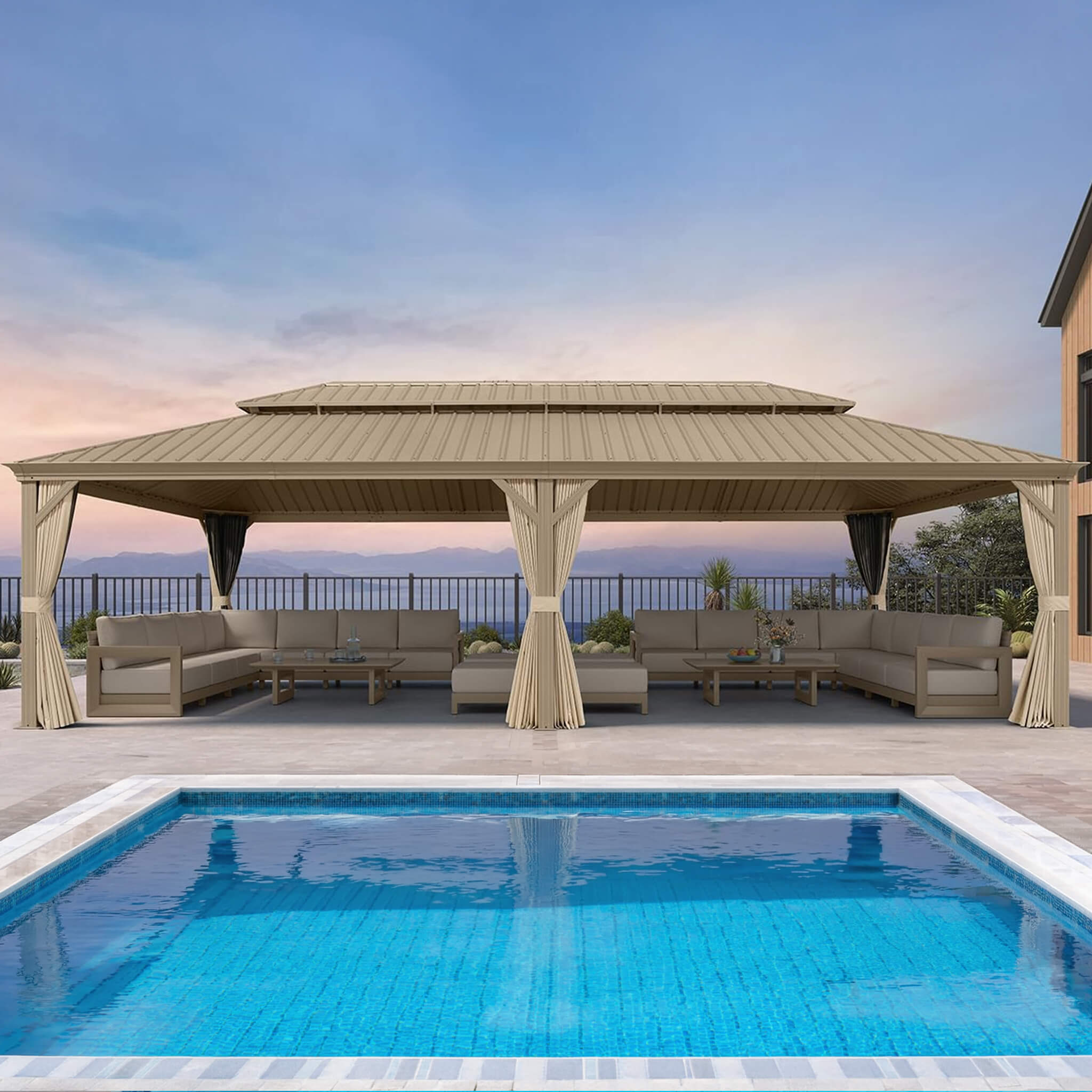 14x28 FT Extra Large Hardtop Gazebo – Heavy-Duty Aluminum Frame with Galvanized Steel Double Roof Outdoor Shelter