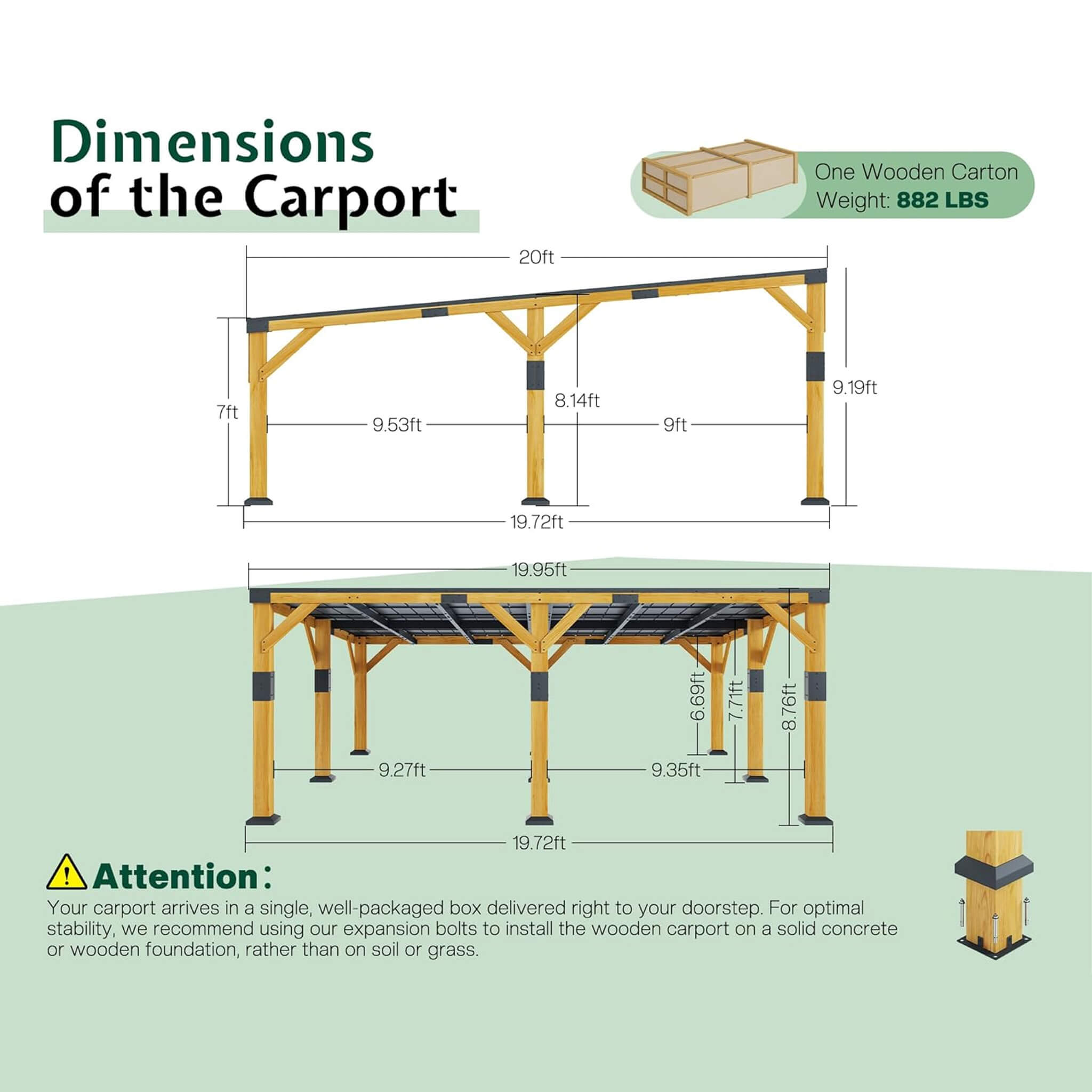 20x20 FT Alora Heavy-Duty Carport – Cedar Frame & Galvanized Steel Roof for All-Weather Protection