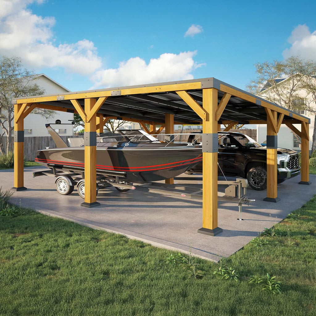 20x20 FT Alora Heavy-Duty Carport – Cedar Frame & Galvanized Steel Roof for All-Weather Protection