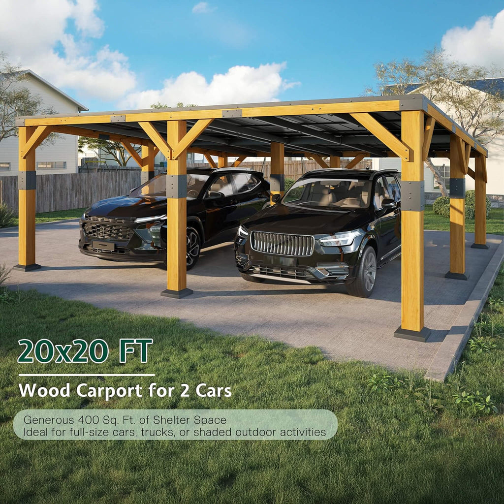 20x20 FT Alora Heavy-Duty Carport – Cedar Frame & Galvanized Steel Roof for All-Weather Protection