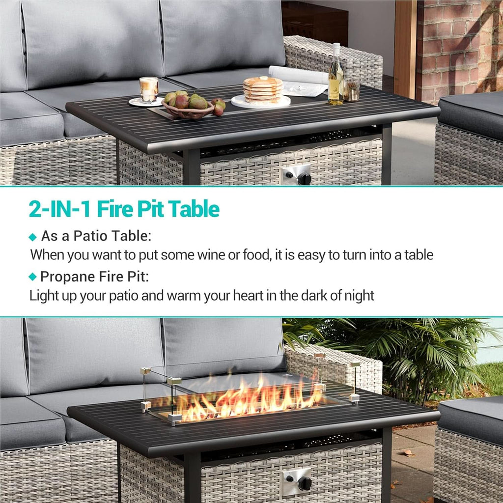 Patio Swivel Rocking Chair Set with Fire Pit