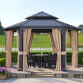 13x15 FT Hexagonal Hardtop Gazebo – Outdoor Patio Shelter with Curtains & Mosquito Netting