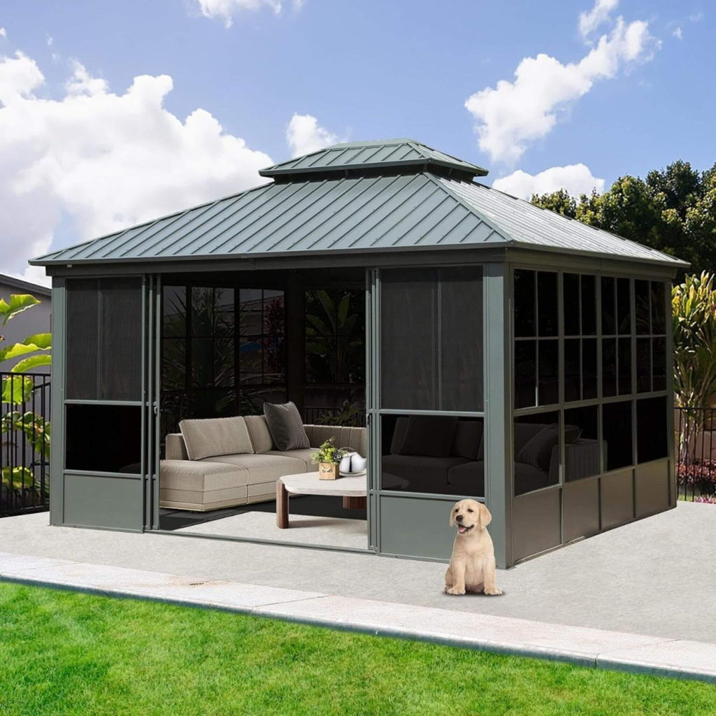12x14 FT All-Season Sunroom – Aluminum Outdoor Enclosure with Double Roof