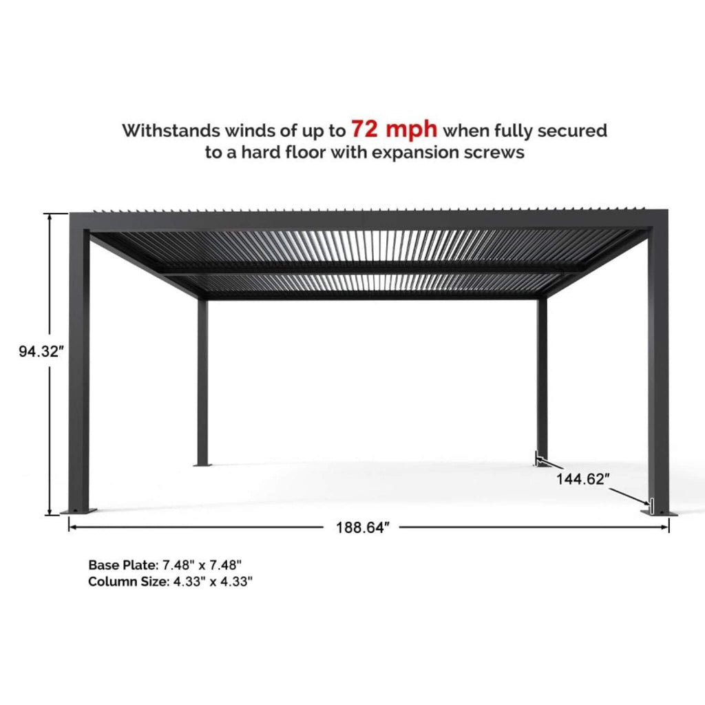 12x16 FT Adjustable Roof Pergola – Aluminum Outdoor Gazebo with Curtains & Drainage