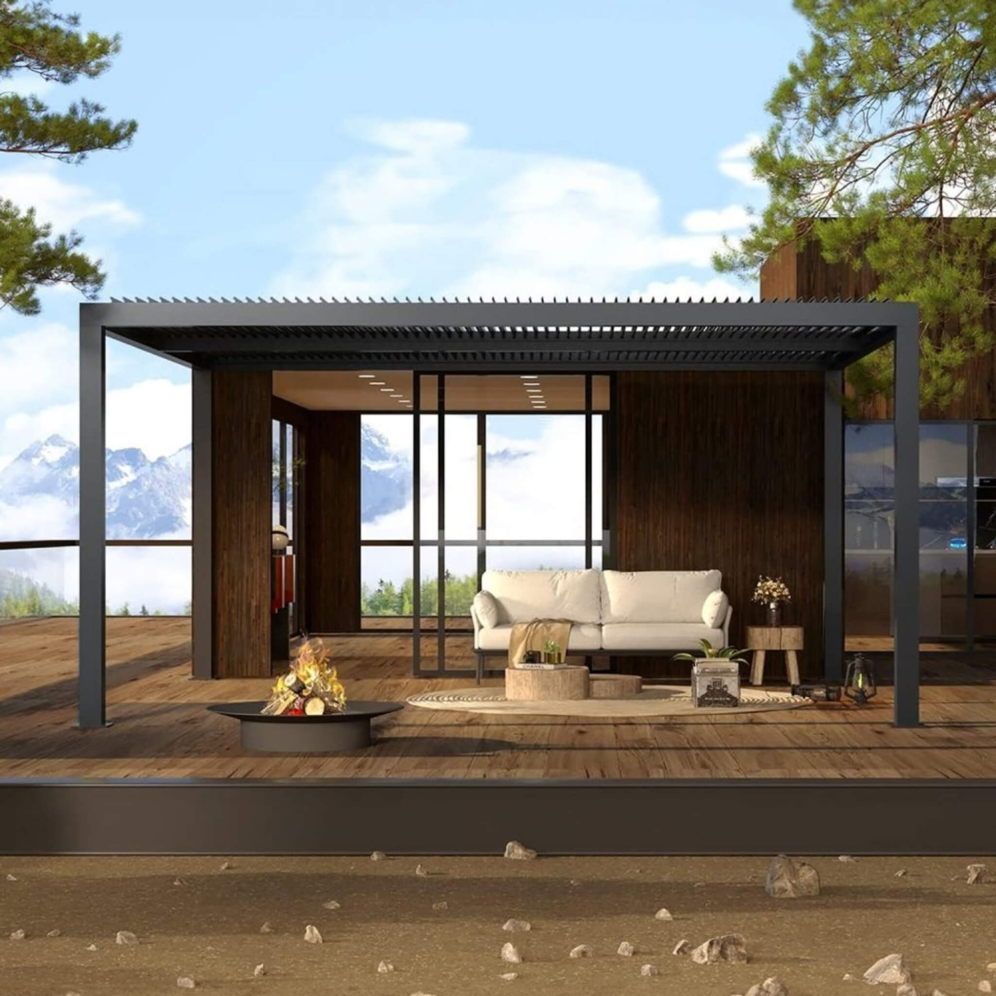 12x16 FT Adjustable Roof Pergola – Aluminum Outdoor Gazebo with Curtains & Drainage